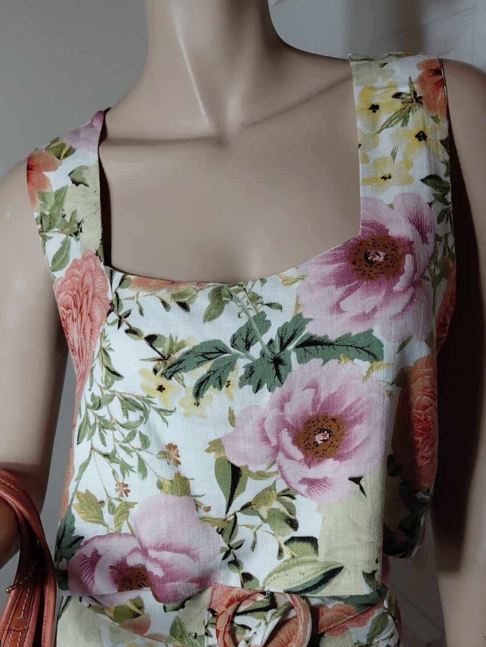 Floral Sleeveless Fitted 2 Piece Maxi Dress - Pink & Peach Green Flowers - Picture 5 of 16